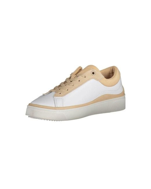 Tommy Hilfiger White Laced Sports Shoe With Contrasting Details And Logo