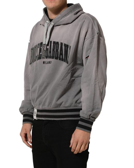 Dolce & Gabbana Gray Graphic Hooded Sweatshirt Sweater Cotton Clothing for men