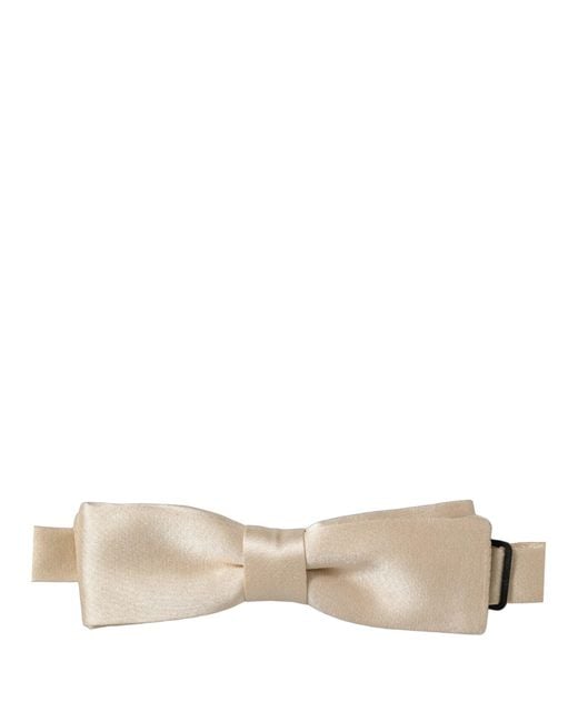 Dolce & Gabbana Natural Men Beige 100% Silk Adjustable Neck Papillon Bow Tie for men