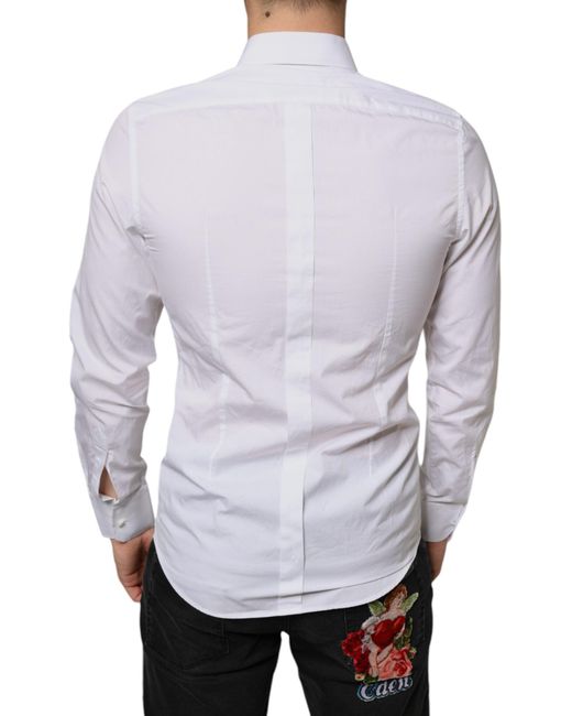 Dolce & Gabbana White Bib Cotton Poplin Formal Dress Shirt for men