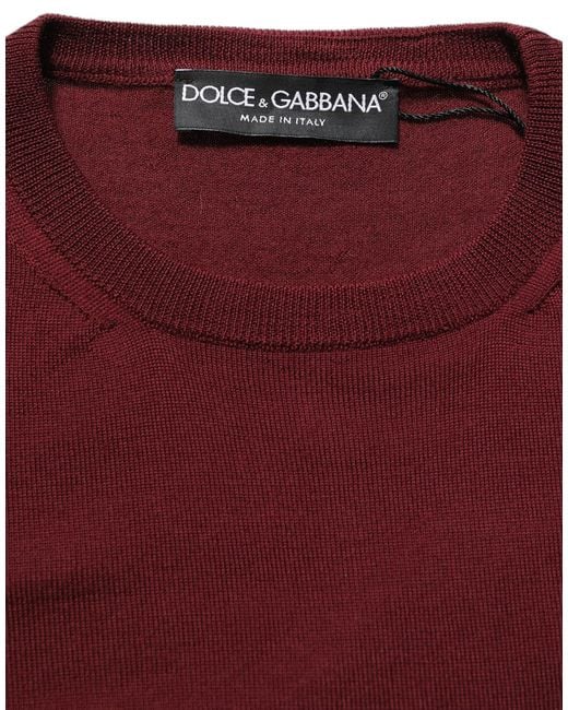 Dolce & Gabbana Red Maroon Wool Knitted Crewneck Pullover Sweater