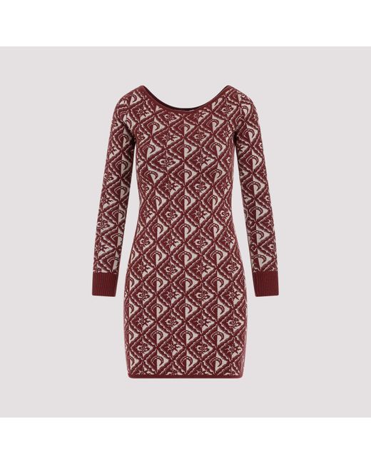 MARINE SERRE Red Burgundy Moon Diamant Knit Jacquard Wool Mini Dress for men