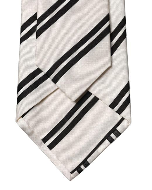 Dolce & Gabbana White Black Stripes Silk Adjustable Necktie Tie