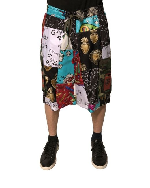 Dolce & Gabbana Black Patchwork Cargo Bermuda Shorts for men