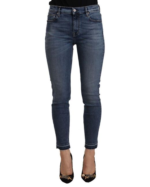 Don The Fuller Blue Mid Waist Cotton Denim Slim Fit Cropped Jeans