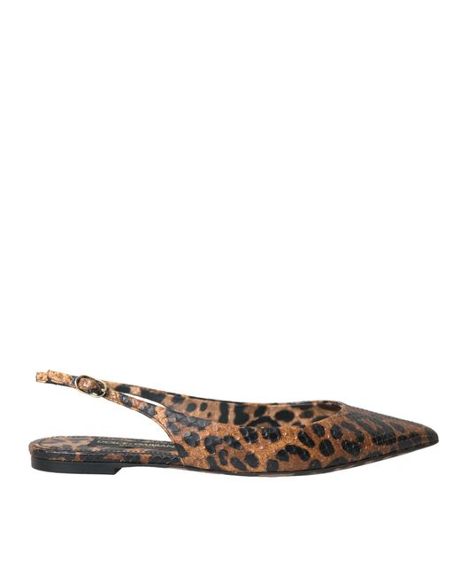 Dolce & Gabbana Brown Leopard Exotic Skin Slingback Shoes
