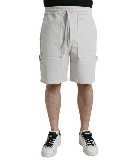 Dolce & Gabbana Gray Cotton Corduroy Logo Bermuda Shorts for men