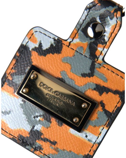 Dolce & Gabbana Blue Camouflage Print Leather Logo Metal Airpods Case