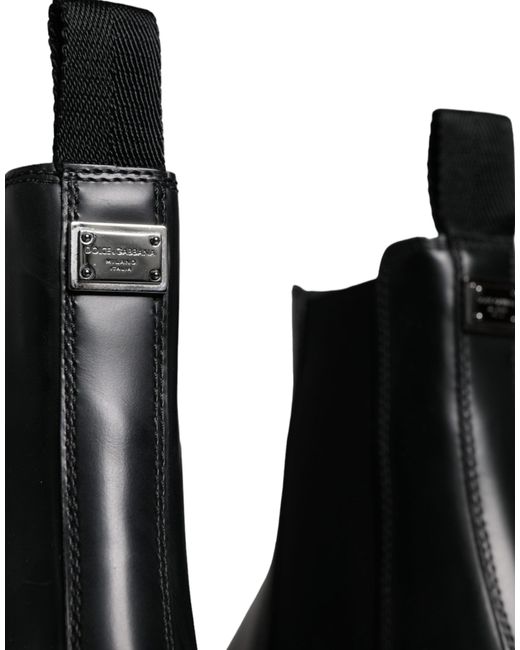 Dolce & Gabbana Black Leather Slip On Stretch Trekking Boots Shoes for men