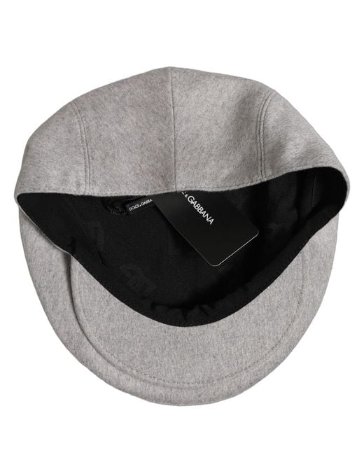 Dolce & Gabbana Black Men Light Grey Cashmere Newsboy Cabbie Cap Hat for men