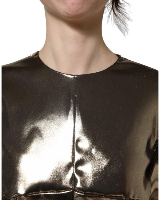 Dolce & Gabbana Multicolor Metallic Gold Polyester Longsleeve Maxi Dress