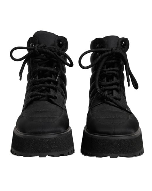 Dolce & Gabbana Black Padded Mid Calf Lace Up Boots Shoes for men