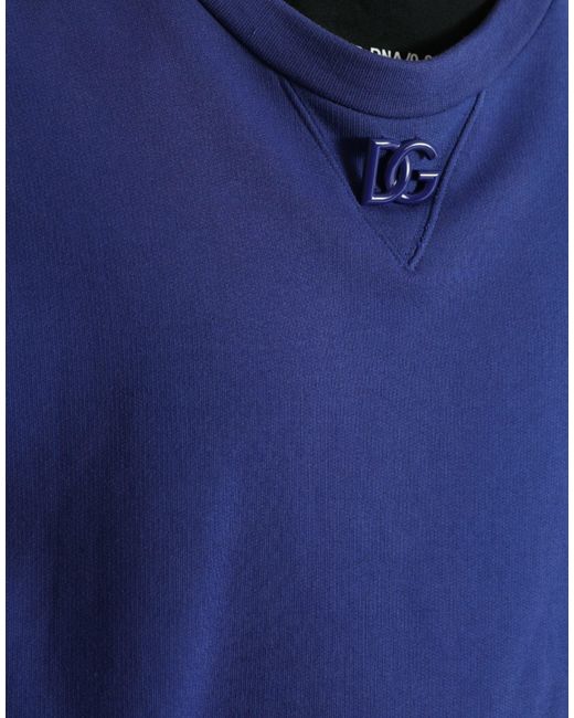 Dolce & Gabbana Royal Blue Cotton Crewneck Pullover Sweater for men