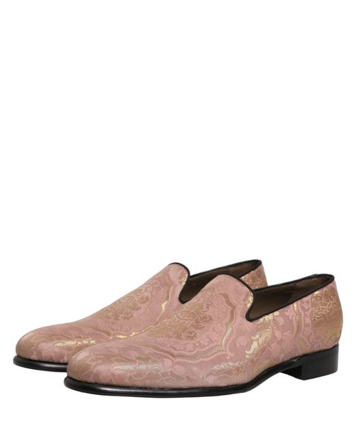Dolce & Gabbana Pink Brocade Men Slip On Dress Loafers Shoes for men