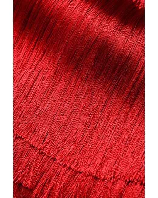 Dolce & Gabbana Red Silk Strapless Fringe Crop Tube Top for men