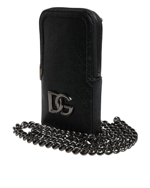 Dolce & Gabbana Black Leather Purse Crossbody Chain Sling Phone Bag for men
