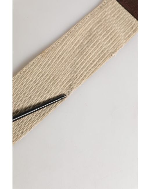 Ermanno Scervino Beige Brown Leather Canvas Metal Buckle Belt