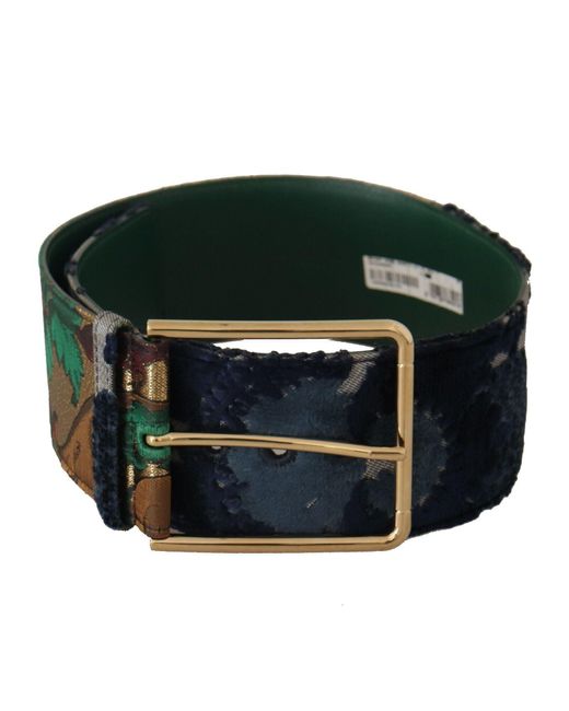 Dolce & Gabbana Green Jaquard Embroid Leather Gold Metal Belt