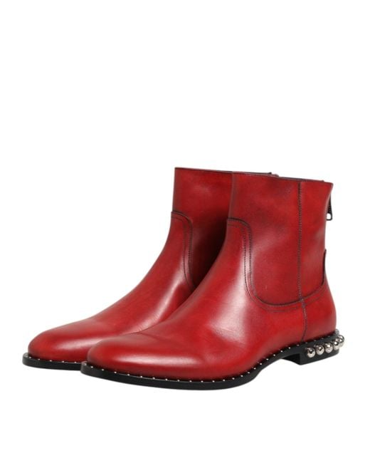 Dolce & Gabbana Red Studded Chelsea Short Ankle Boots Shoes for men