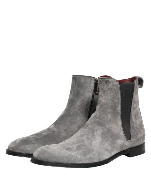 Dolce & Gabbana Gray Suede Leather Chelsea Boots Shoes for men