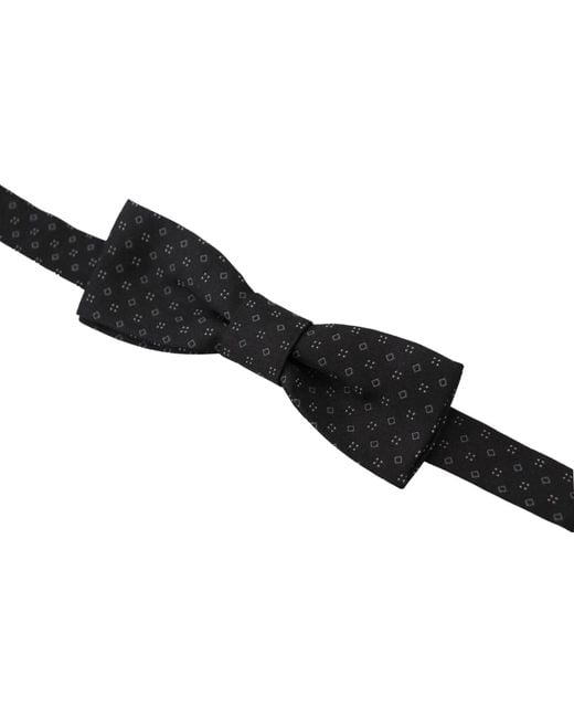 Dolce & Gabbana Black Pattern Silk Adjustable Neck Papillon Bow Tie for men