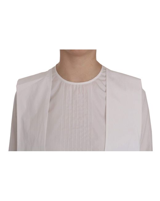 DSquared² Gray White Crew Neck Long Sleeve Cotton Blouse