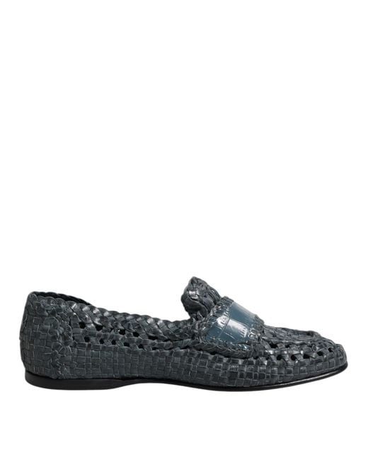 Dolce & Gabbana Gray Woven Leather Loafers for men