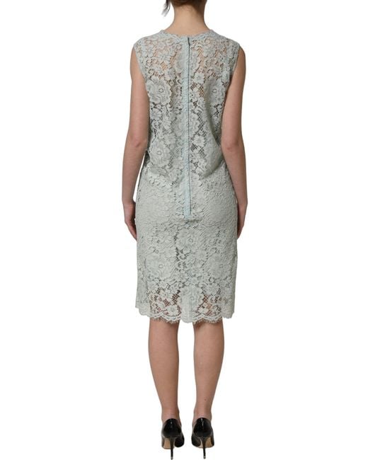 Dolce & Gabbana Gray Mint Green Lace Sleeveless Knee Length Dress