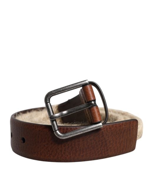 Dolce & Gabbana Brown Jute Leather Woven Metal Buckle Belt for men