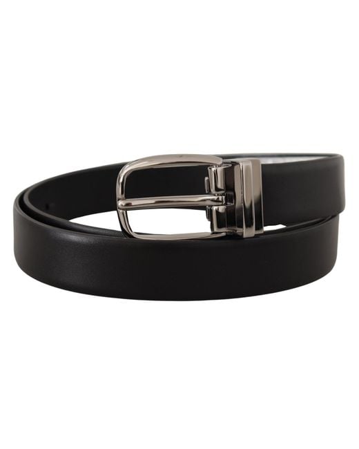 Dolce & Gabbana Black Elegant Leather Belt With Metal Buckle for men