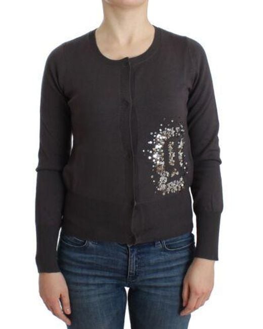John Galliano Gray Elegant Sequined Wool Cardigan