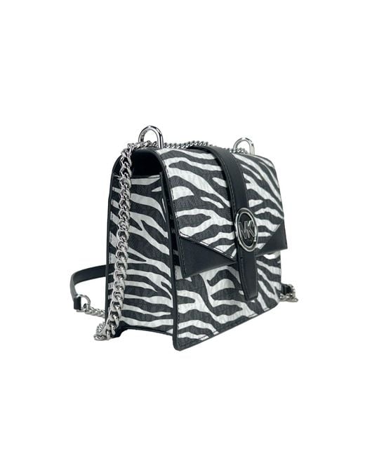 Michael Kors Greenwich Small Print Logo Crossbody Tote Chain Bag Black/white $498