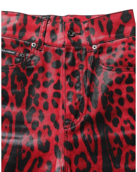 Dolce & Gabbana Red Leopard Skinny High Waist Denim Jeans