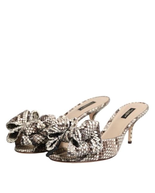Dolce & Gabbana Metallic Multicolor Keira Bow Leather Peep Toe Mules Shoes