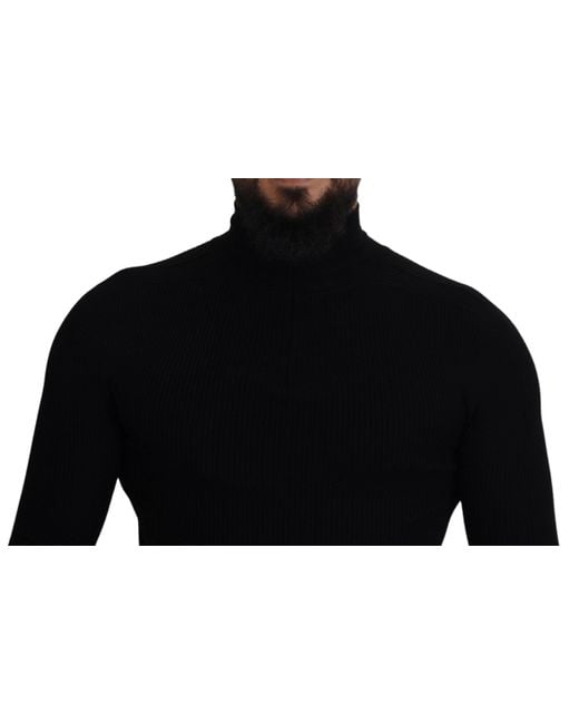 Dolce & Gabbana Black Elegant Wool Half Zip Turtleneck Sweater for men
