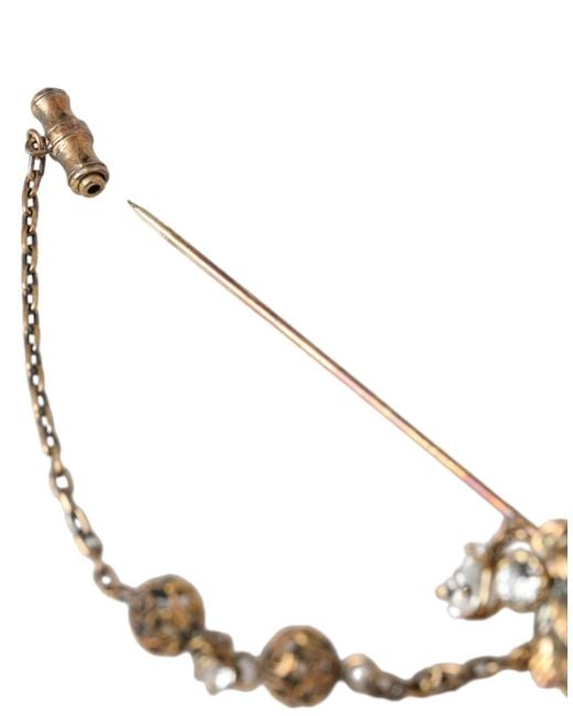 Dolce & Gabbana White Brass Crystal Chain 925 Sterling Pin Brooch
