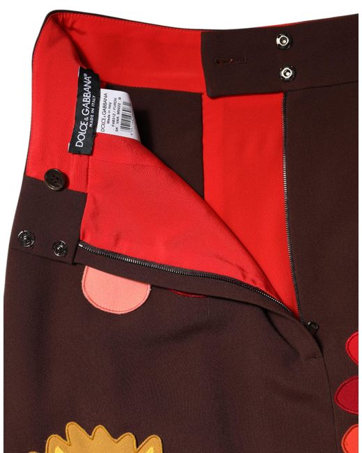 Dolce & Gabbana Red Brown Floral High Waist Side Slit Skirt for men