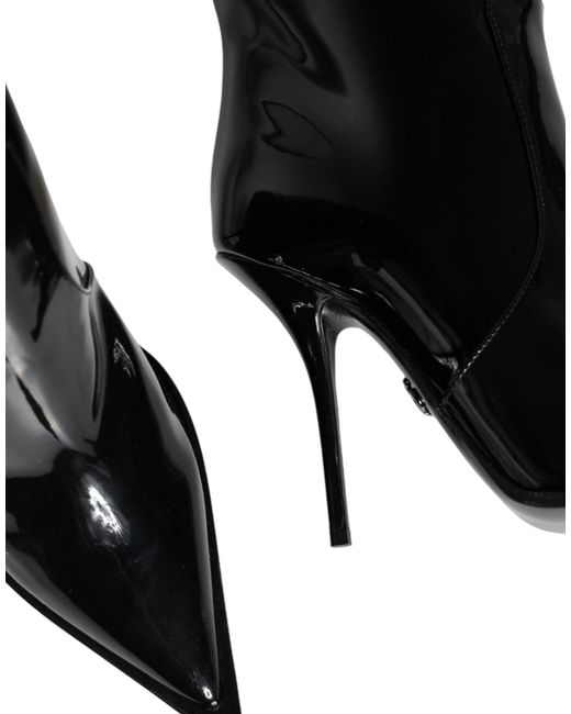 Dolce & Gabbana Black Patent Leather Knee High Boots Shoes (Pre-Owned)