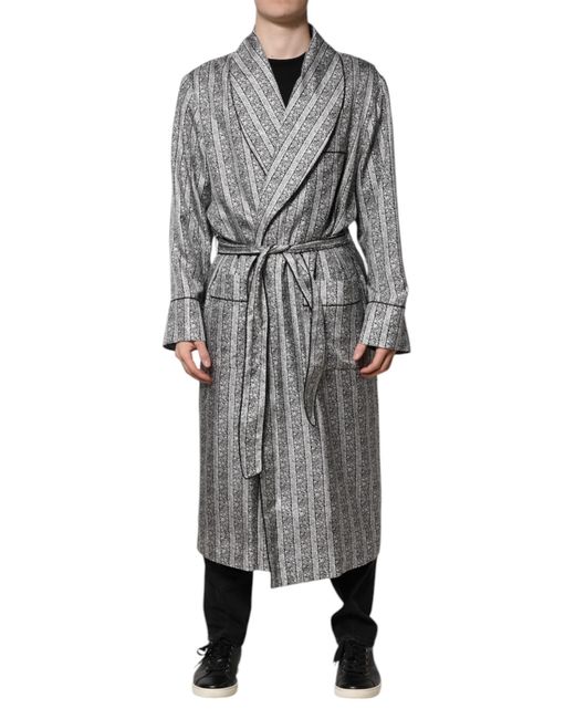 Dolce & Gabbana Gray Multicolor Floral Robe Coat Wrap Jacket for men
