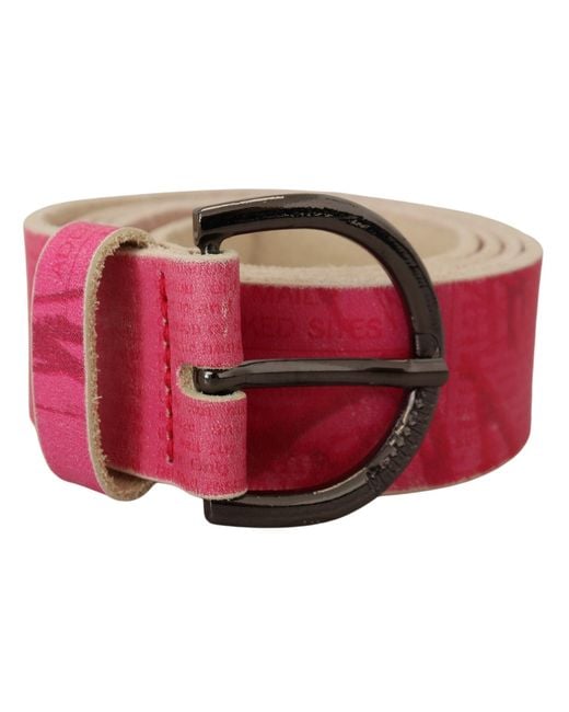 John Galliano Red Pink Leather Letter Logo Round Buckle Waist Belt