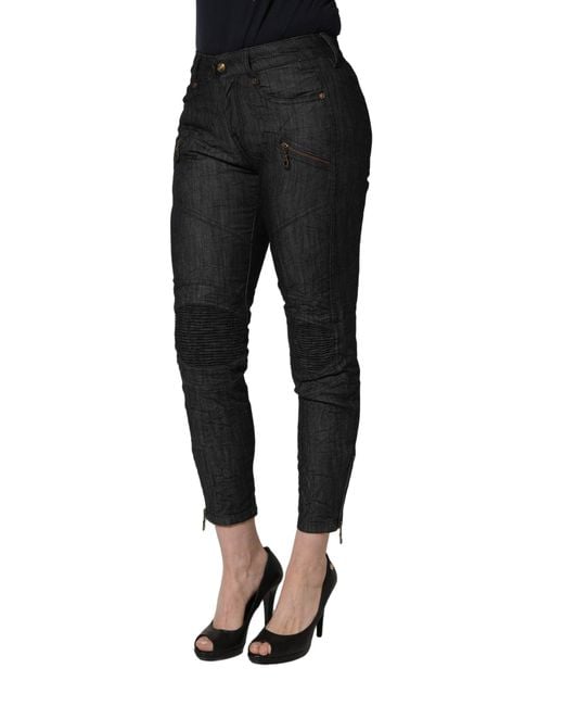 Plein Sud Black Cotton Mid Waist Skinny Denim Jeans