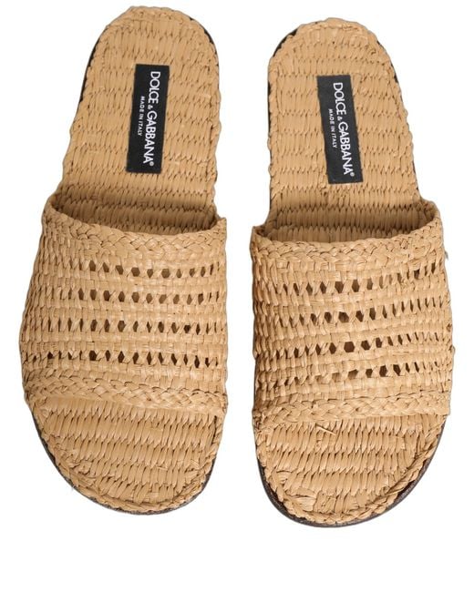 Dolce & Gabbana Natural Beige Straw Raffia Slides Sandals Flats Shoes for men