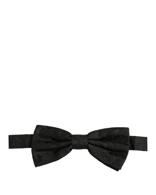 Dolce & Gabbana Men Black Paisley Silk Adjustable Neck Papillon Bow Tie for men