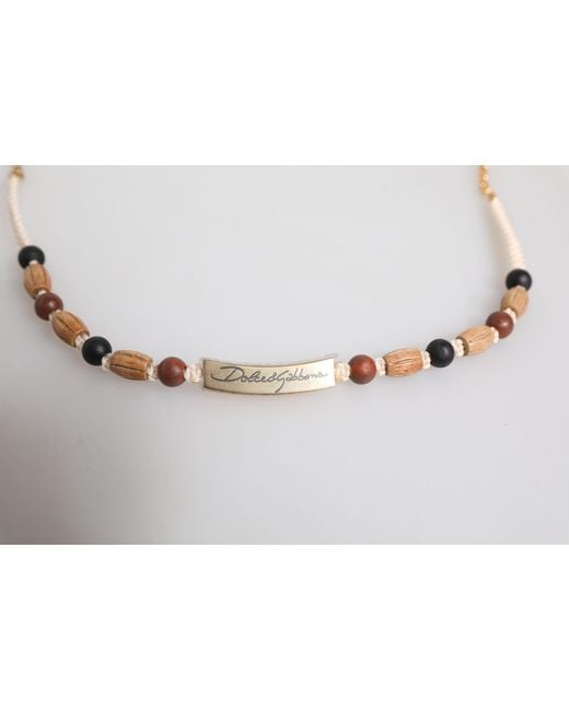 Dolce & Gabbana Metallic Wooden Beaded Logo Pendant Necklace for men