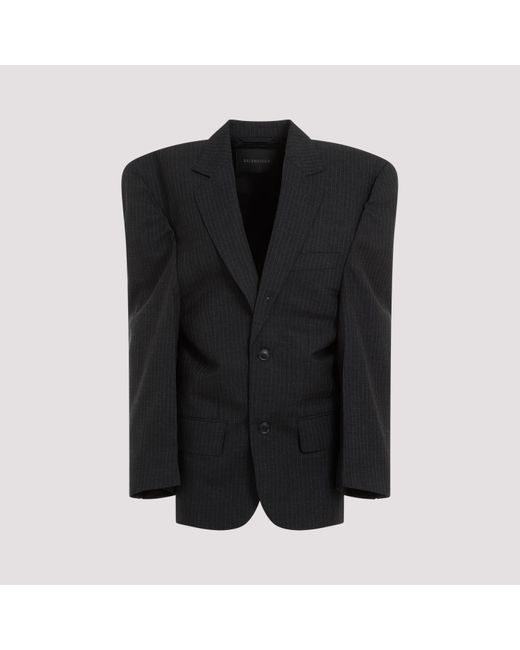 Balenciaga Black Anthracite Grey Wool Cut Away Boxy Jacket