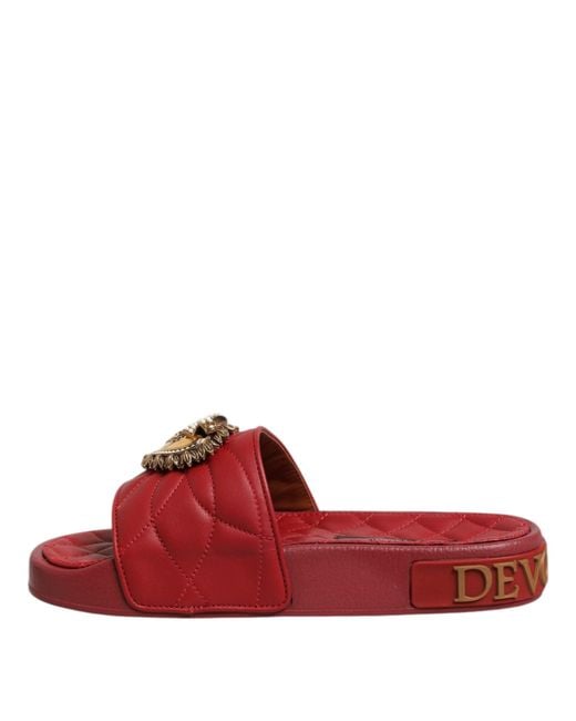 Dolce & Gabbana Red Quilted Slide Sandal
