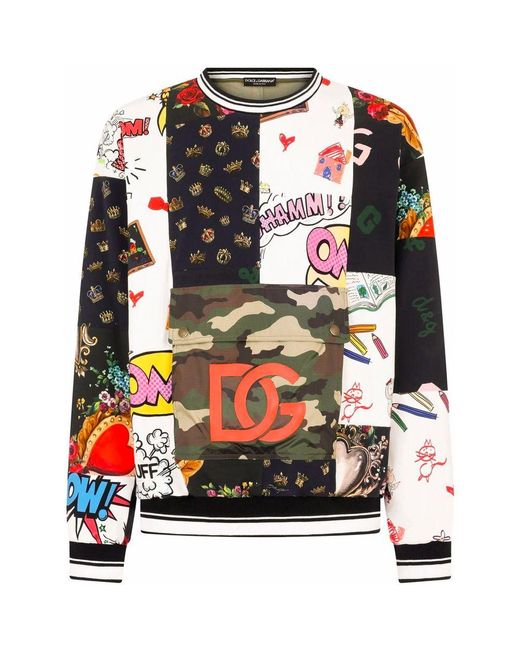 Dolce & Gabbana Multicolor Iconic Print Cotton Sweatshirt for men