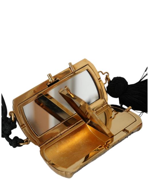 Dolce & Gabbana White Beige Exotic Leather Mini Mirror Tassel Make Up Holder Bag