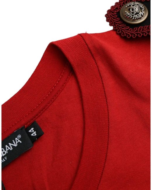 Dolce & Gabbana Red Cotton Graphic Print Crew Neck T-Shirt