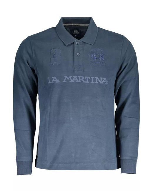 La Martina Blue Cotton Polo Shirt for men